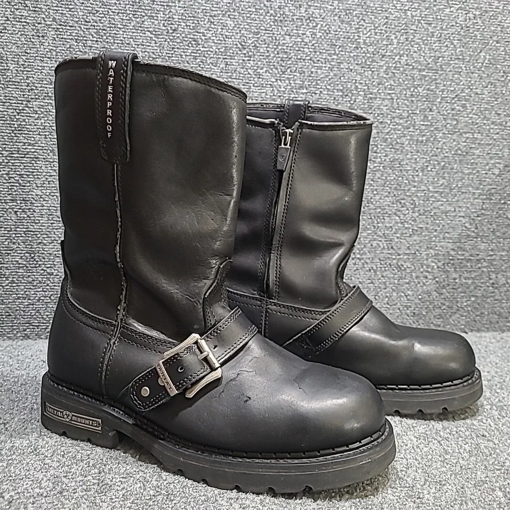 Ariat Metal Mounts Alloy H2O Black Motorcycle Boots Men's Sz 9.5EE
